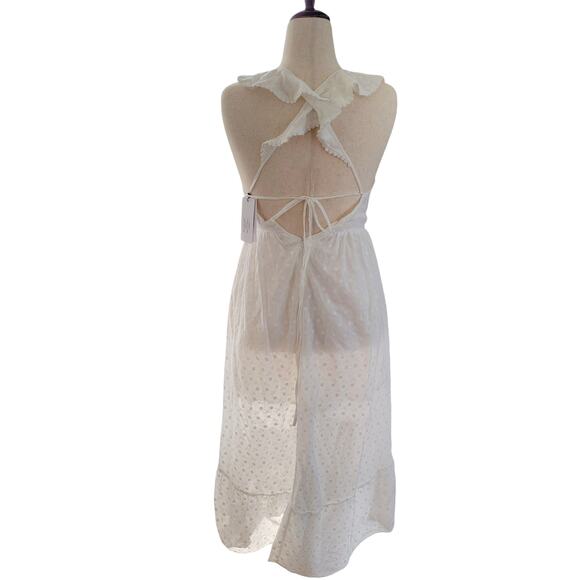 Molly Bracken Women's Ruffle Trim Cross Back Dress White Eyelet Small NWT - Picture 7 of 7